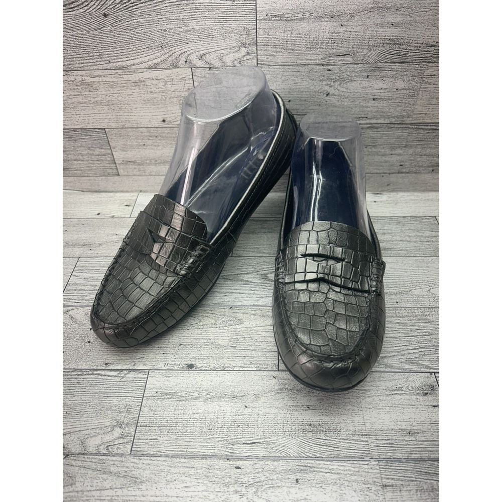 BORN Malena Gray Silver Pewter Embossed Leather Driving Loafer Women's 6M